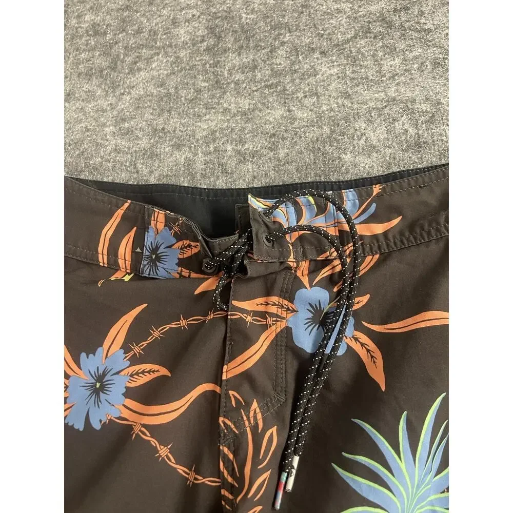 Quiksilver Board Shorts Mens 28 Brown Blue Swim Trunks Pineapple Print N100